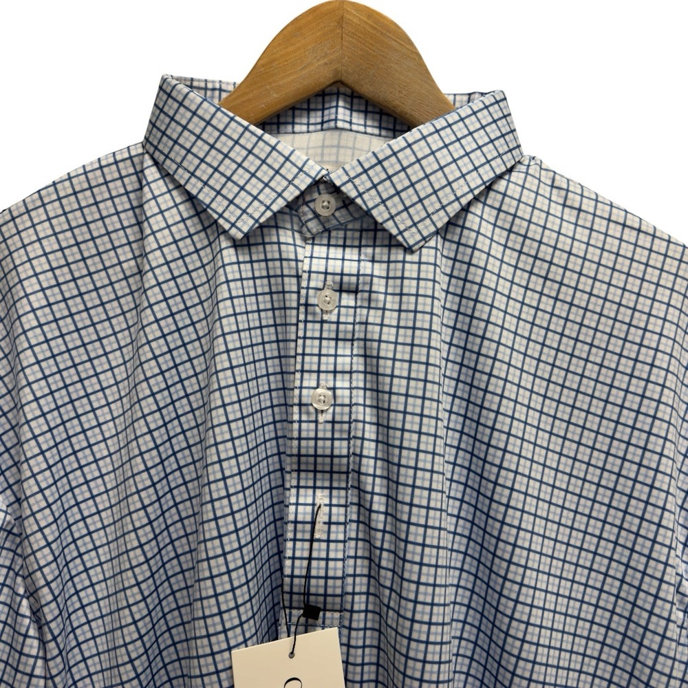 Collars & Co. NEW Men's 2XL Dress Collar White/Blue Plaid Performance Golf Polo